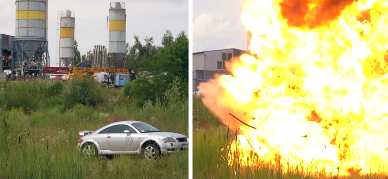 ekipa wysadziła auto w powietrze